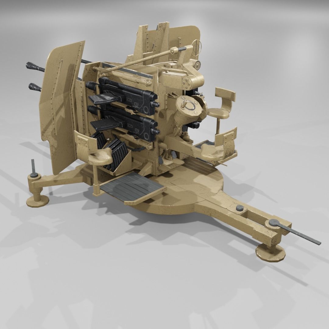 2cm Flak38 Flakvierling Antiairgun Low-poly 3D model_16