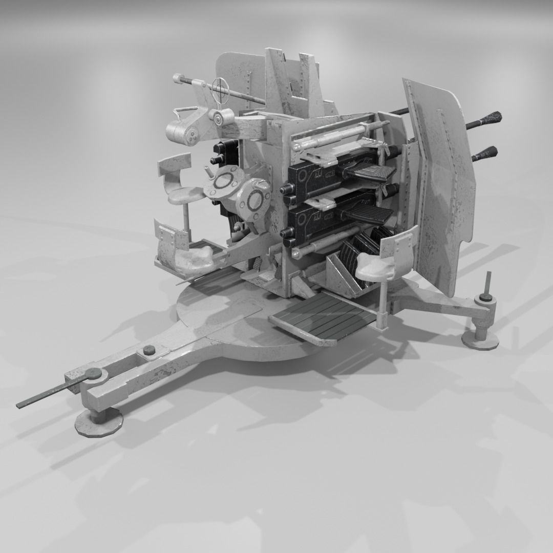 2cm Flak38 Flakvierling Antiairgun Low-poly 3D model_20