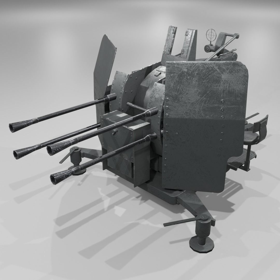 2cm Flak38 Flakvierling Antiairgun Low-poly 3D model_6