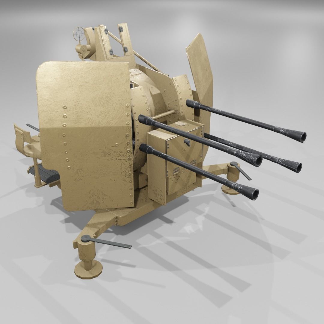 2cm Flak38 Flakvierling Antiairgun Low-poly 3D model_14