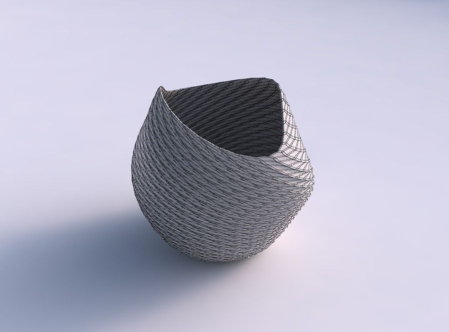 Bowl compressed and twisted with twisted diagonal grid pattern 3D print model_5