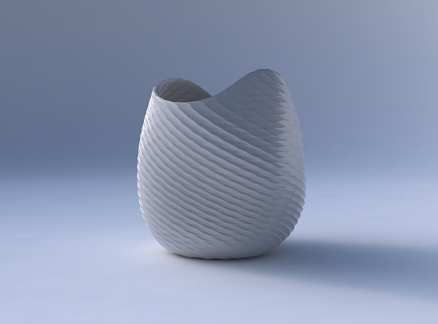 Bowl compressed and twisted with twisted diagonal grid pattern 3D print model_4