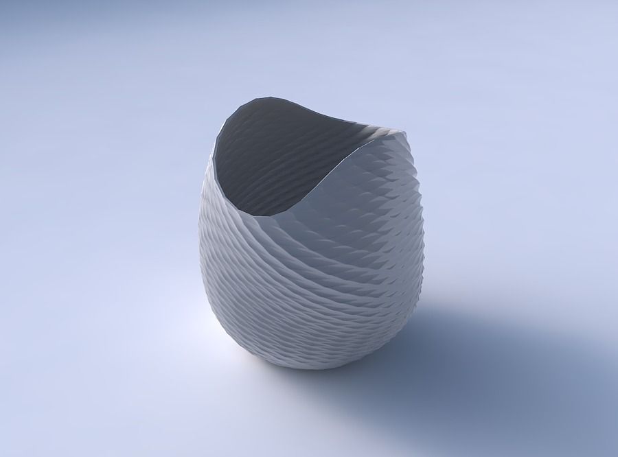 Bowl compressed and twisted with twisted diagonal grid pattern 3D print model_3