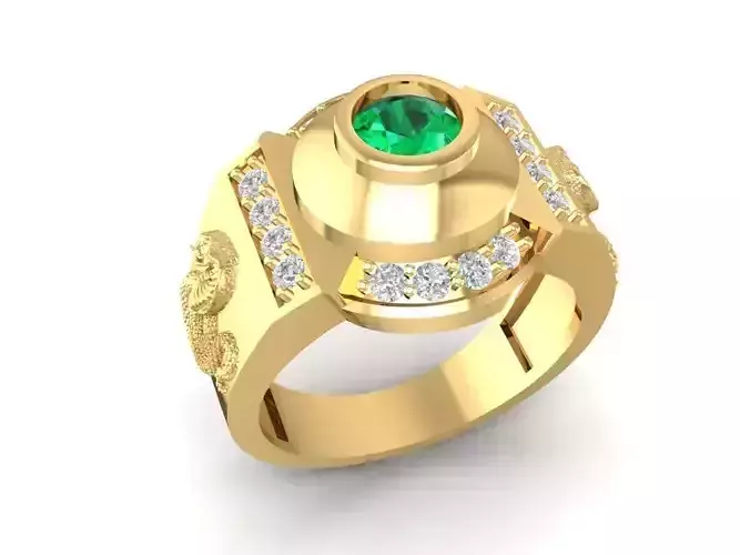 Round Dragon Signet Gemstone Ring for Men 1087