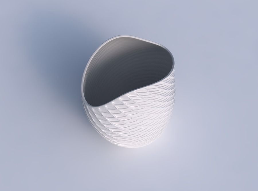 Bowl compressed and twisted with twisted diagonal grid dents 3D print model_1