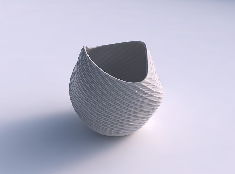 Bowl compressed and twisted with twisted diagonal grid dents 3D print model_0