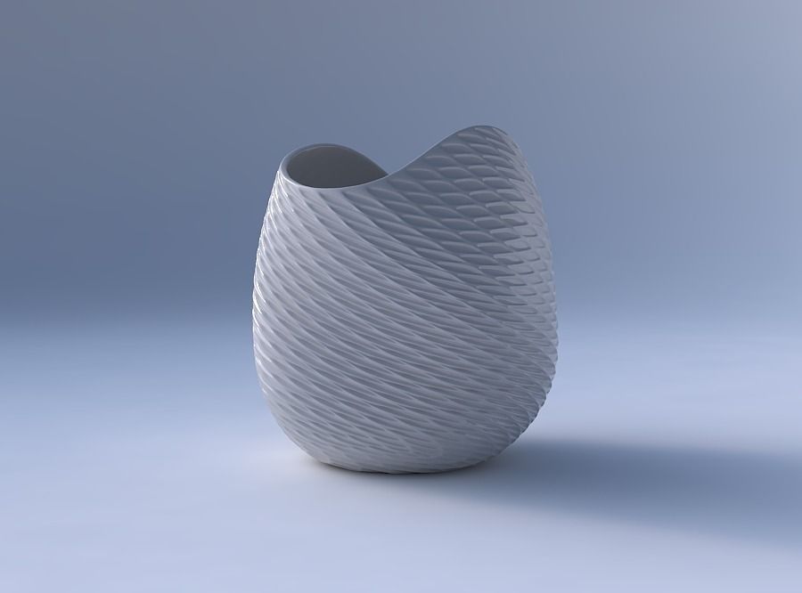 Bowl compressed and twisted with twisted diagonal grid dents 3D print model_4