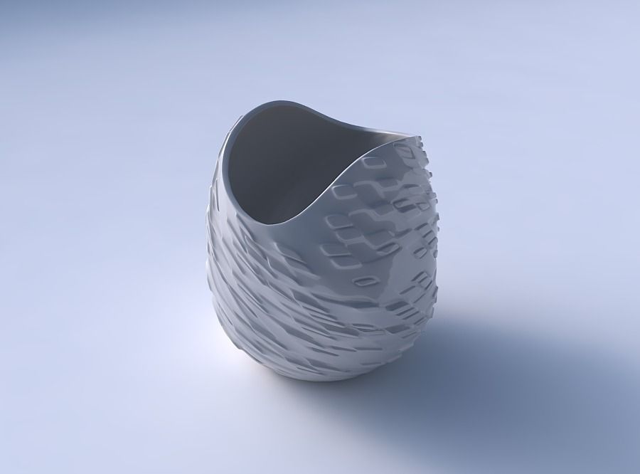 Bowl compressed and twisted with twisted diagonal dents and b... 3D print model_3