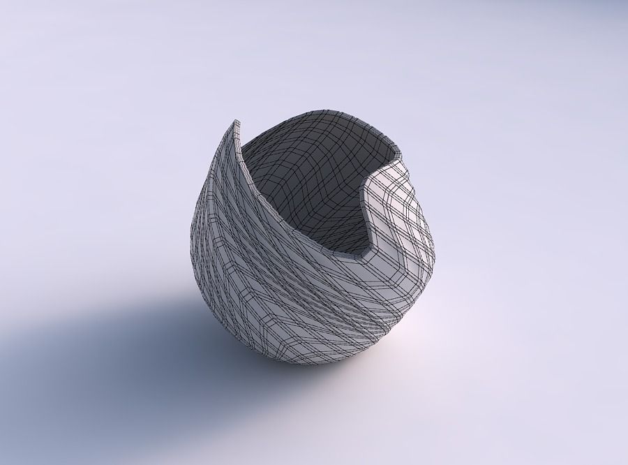 Bowl compressed and twisted with wavy grid plates 3D print model_5