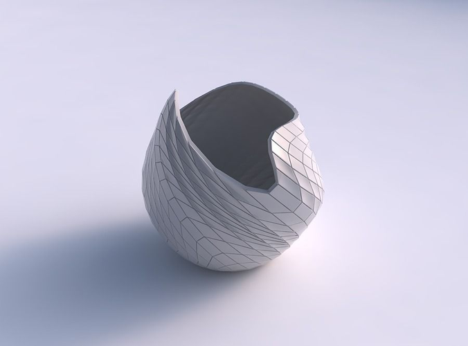 Bowl compressed and twisted with wavy grid plates