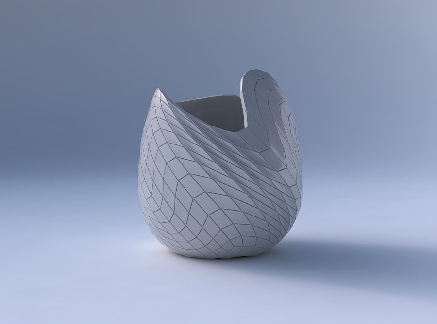 Bowl compressed and twisted with wavy grid plates 3D print model_4