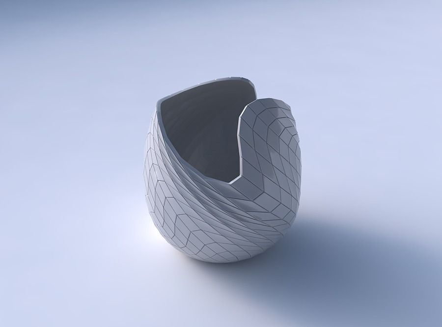 Bowl compressed and twisted with wavy grid plates 3D print model_3
