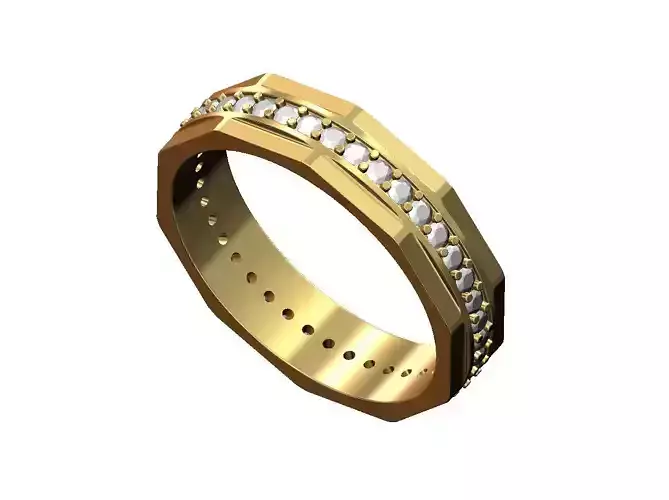 Faceted wide diamond line band US size 6 7 8  