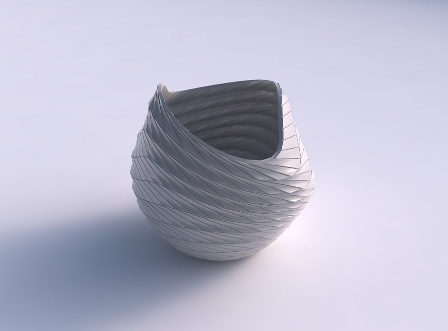 Bowl compressed and twisted with twisted grid plates 3D print model_0