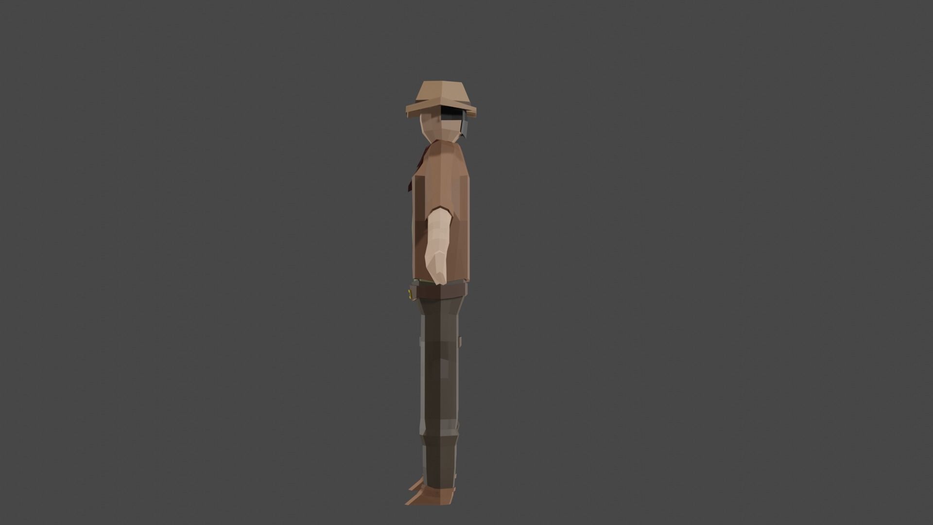 Cowboy man with hat Low-poly 3D model_1