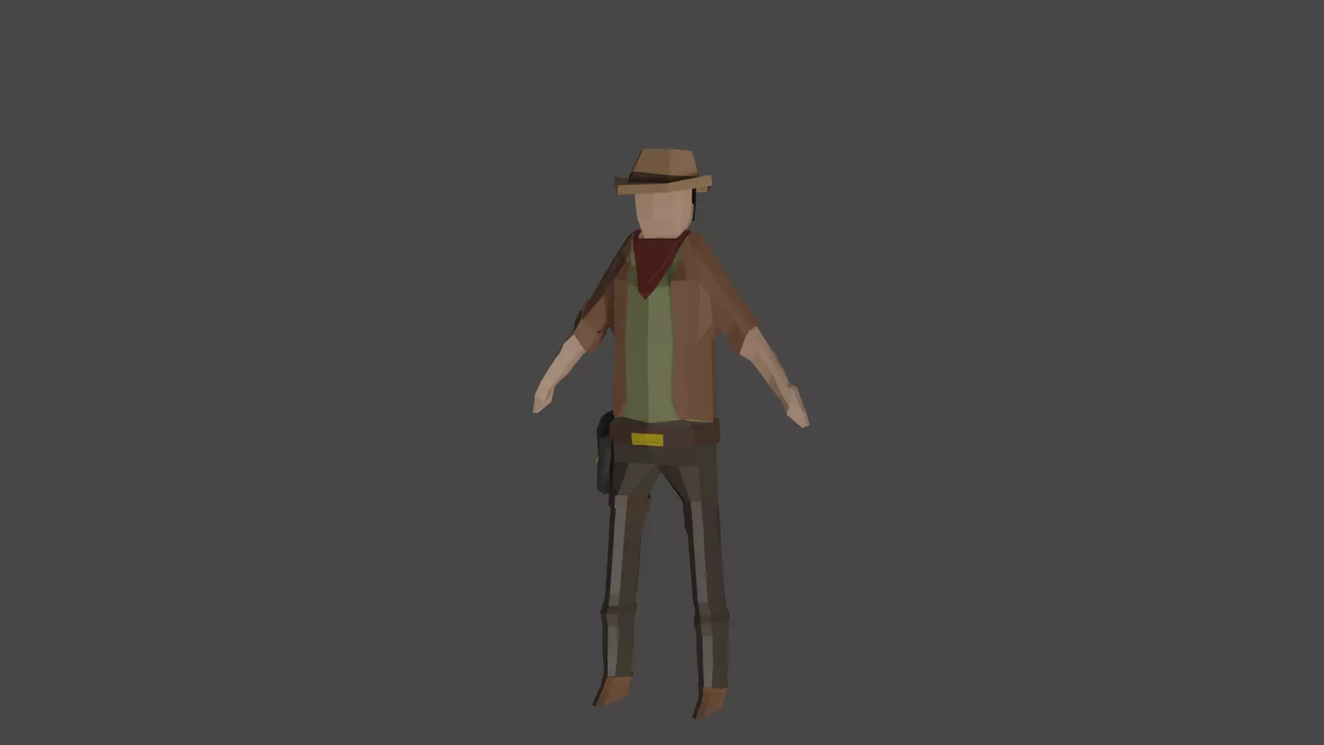 Cowboy man with hat Low-poly 3D model_0