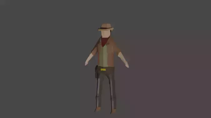 Cowboy man with hat Low-poly 3D model
