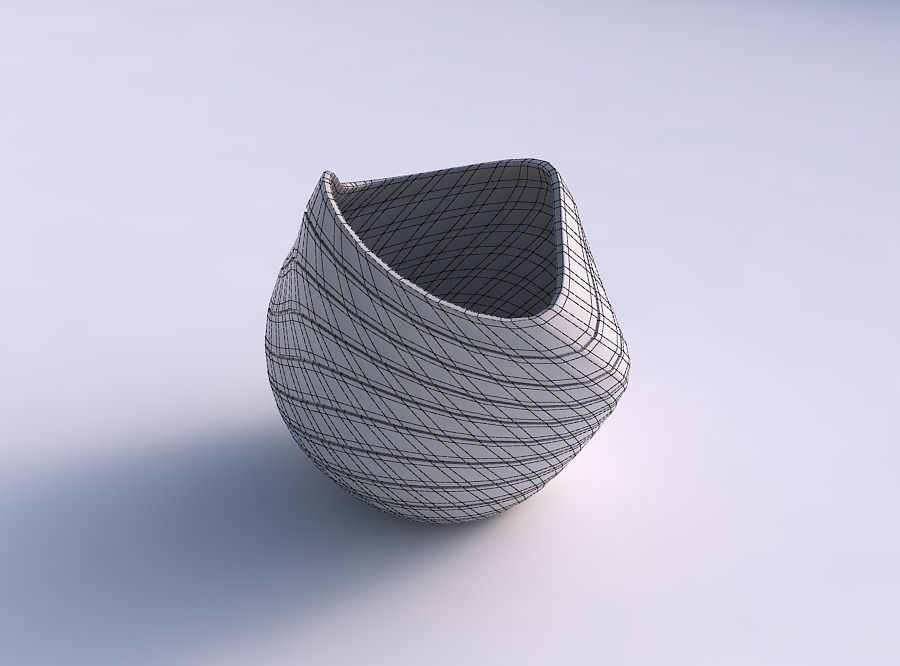 Bowl compressed and twisted with hard horizontal dents 3D print model_5