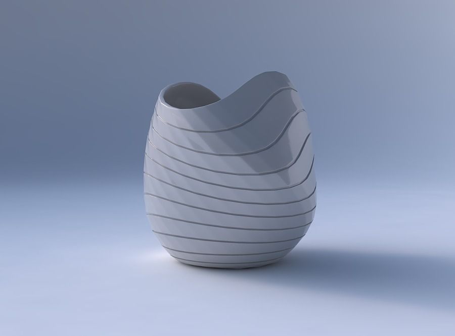 Bowl compressed and twisted with hard horizontal dents 3D print model_4