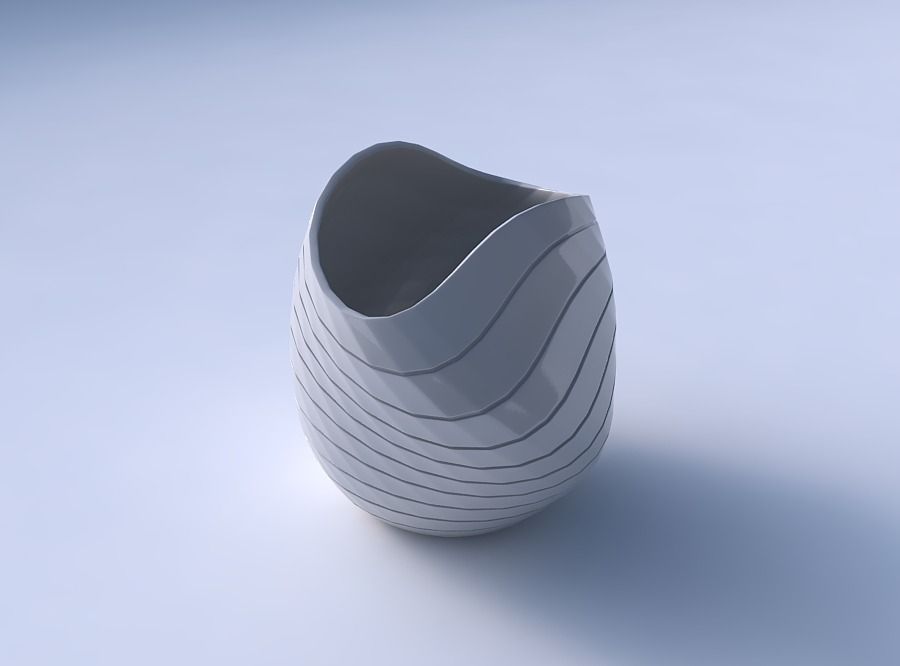 Bowl compressed and twisted with hard horizontal dents 3D print model_3