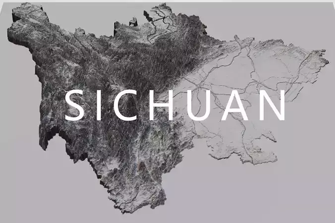 SICHUAN Terrian Topography Digital Elevation SKP MAX for 3Dprint 3D model