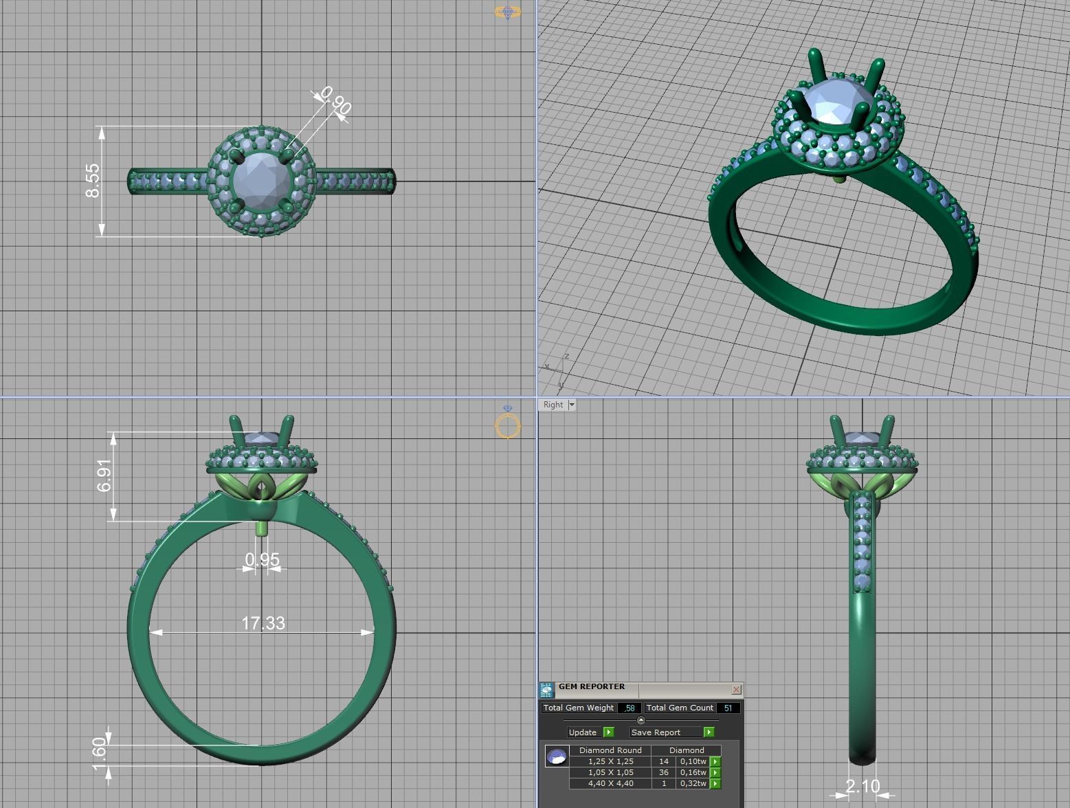 Round Halo Engagement Ring Own design printable 3dmodel  3D print model_11