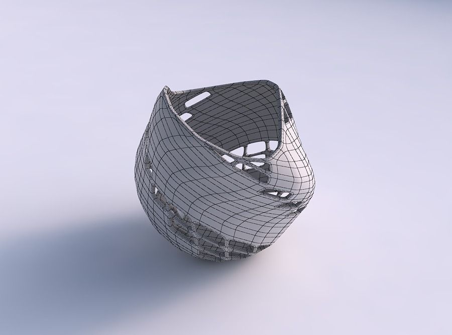 Bowl compressed and twisted with diagonal grid lattice 2 3D print model_5