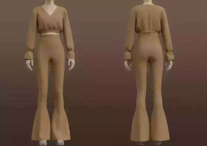 Crop top and Bell-Bottom pants 2 piece outfit