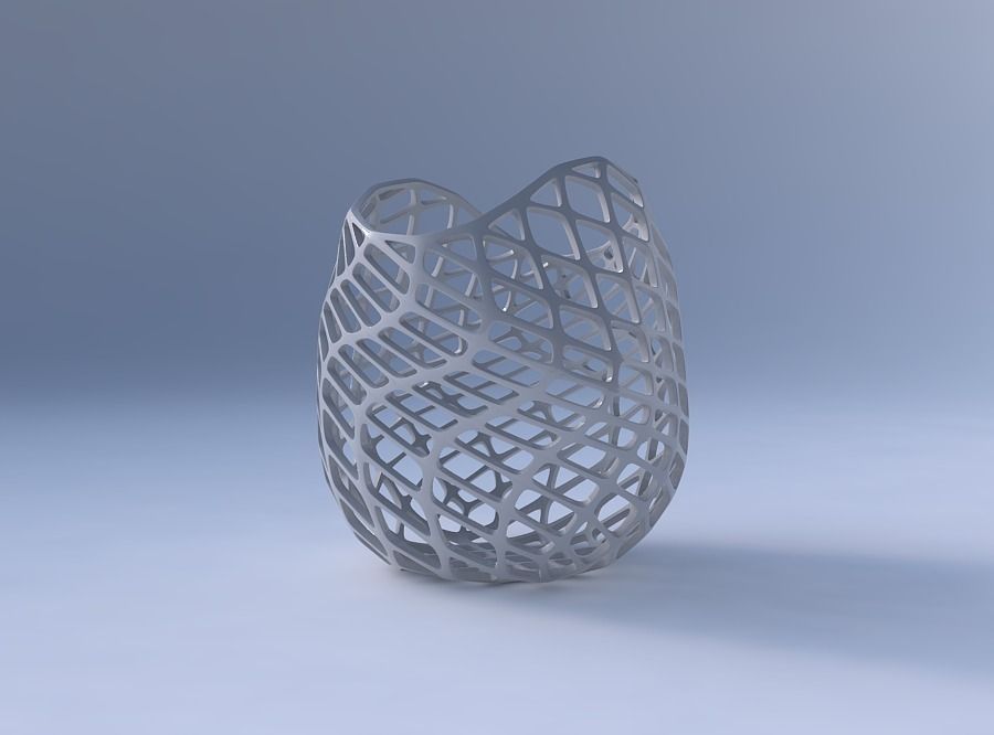 Bowl compressed and twisted with diagonal grid lattice 3D print model_4