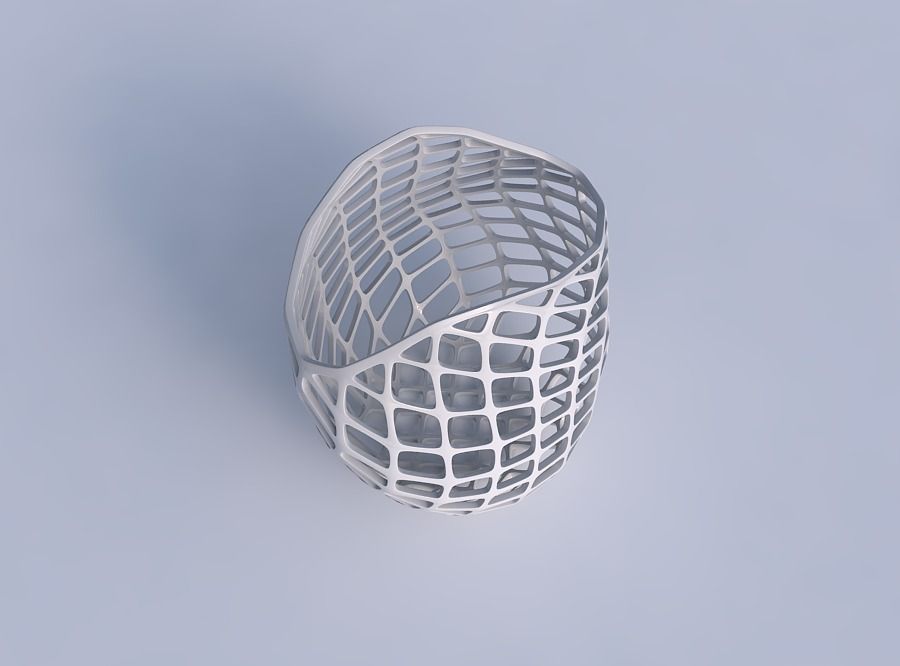 Bowl compressed and twisted with diagonal grid lattice 3D print model_1