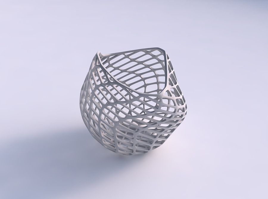 Bowl compressed and twisted with diagonal grid lattice 3D print model_0