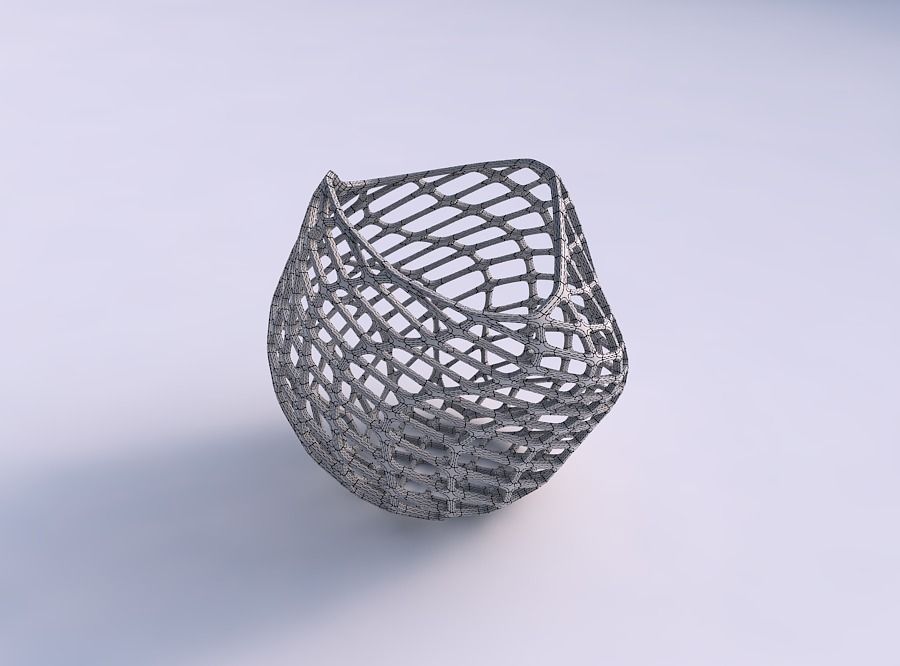 Bowl compressed and twisted with diagonal grid lattice 3D print model_5