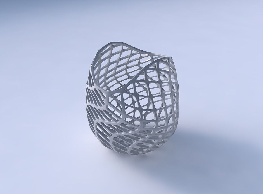 Bowl compressed and twisted with diagonal grid lattice 3D print model_3