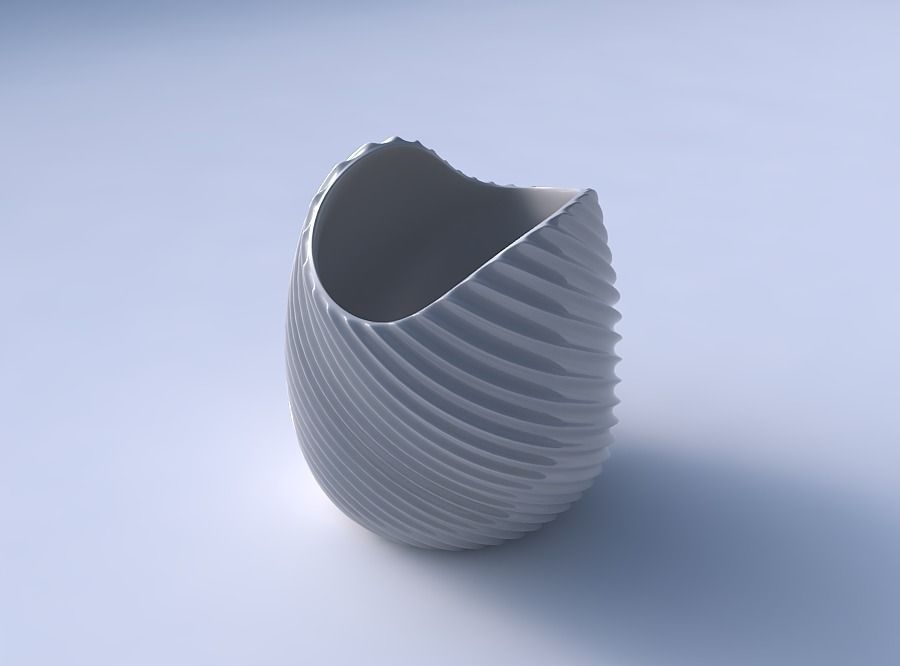 Bowl compressed and twisted with extruded vertical lines 2 3D print model_3