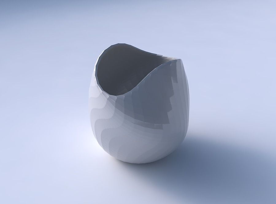 Bowl compressed and twisted with diagonal grid pattern 3D print model_3