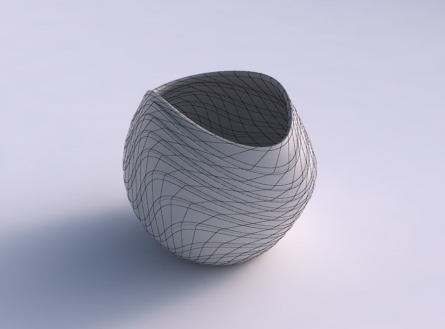 Bowl compressed and twisted with curved horizontal wavy sections 3D print model_5