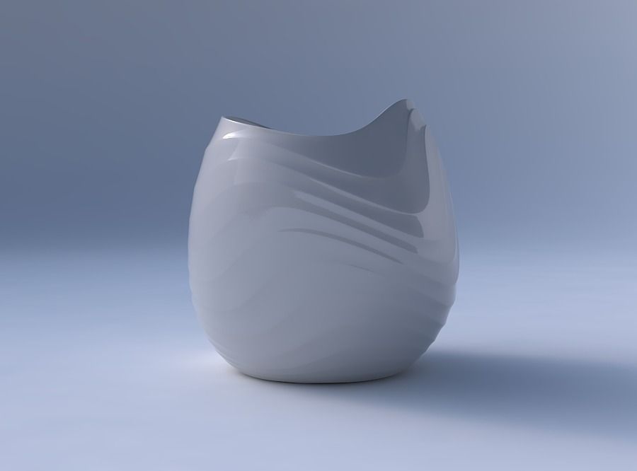 Bowl compressed and twisted with curved horizontal wavy sections 3D print model_4