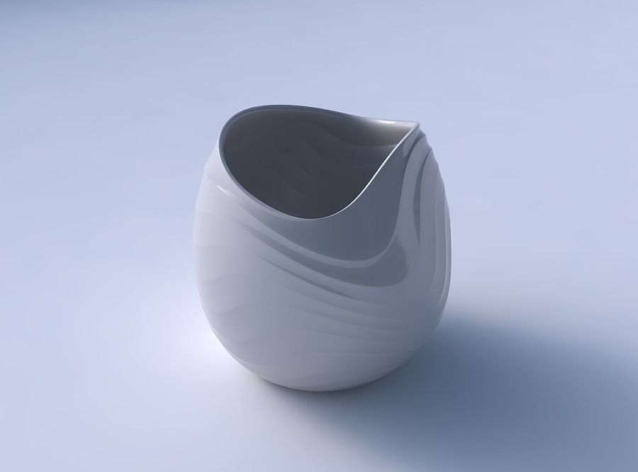 Bowl compressed and twisted with curved horizontal wavy sections 3D print model_3