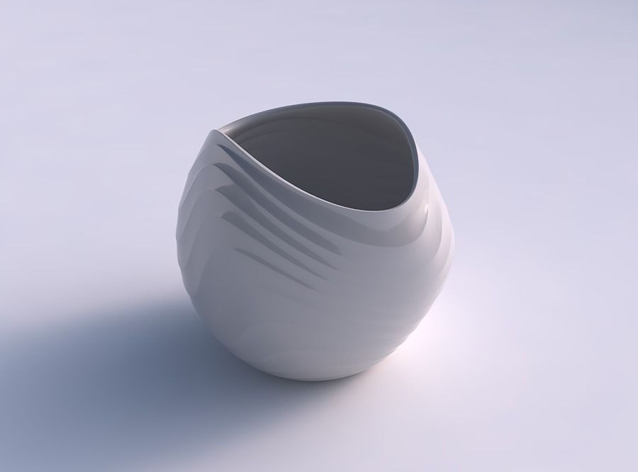 Bowl compressed and twisted with curved horizontal wavy sections 3D print model_0