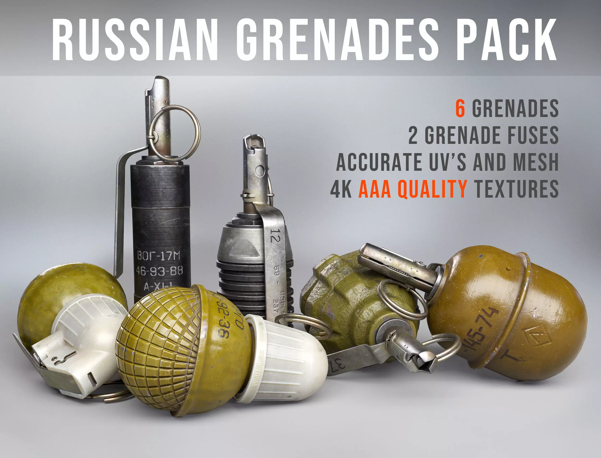 Russian grenades pack  Low-poly 3D model_0