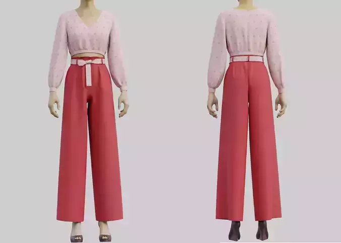 Floral Crop blouse and Wide  leg palazzo pants 2 piece outfit