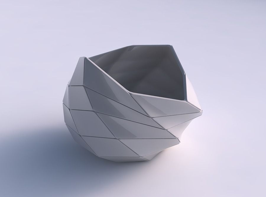 Bowl compressed and twisted with large plates 3D print model_0