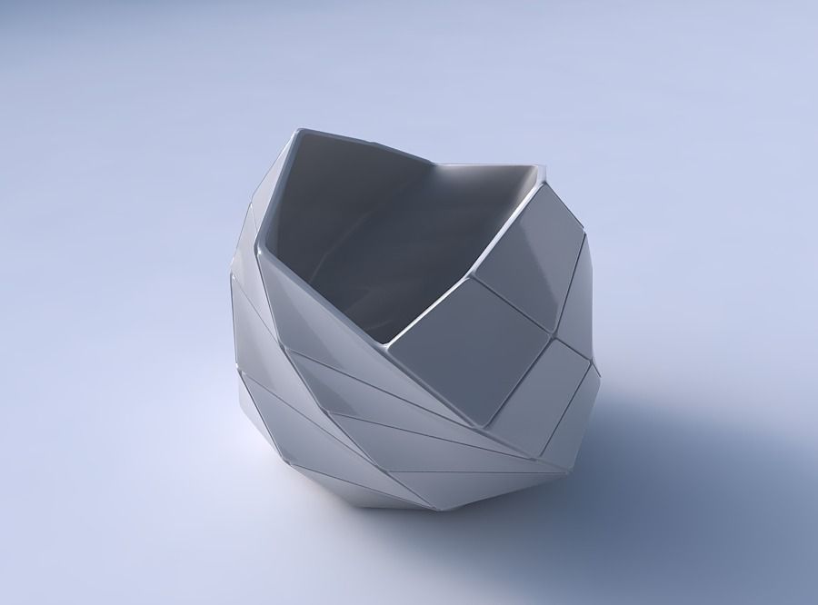 Bowl compressed and twisted with large plates 3D print model_3