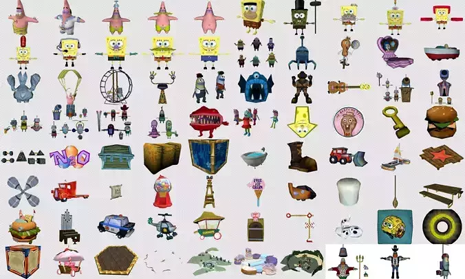 Collection Cartoon Characters and Objects Low-poly 3D model
