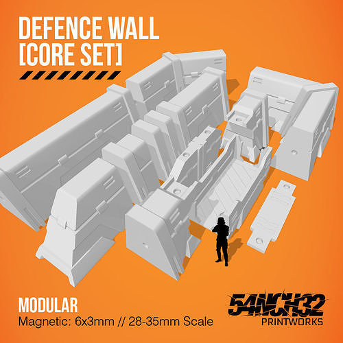 Defence Wall Terrain - Modular - Magnetic  3D print model