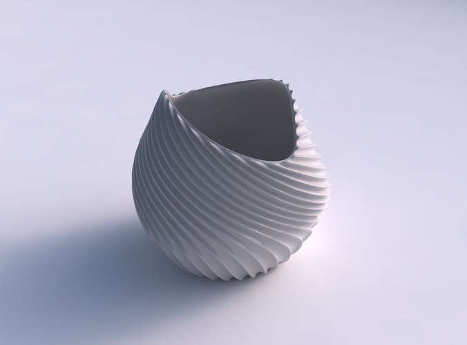 Bowl compressed and twisted with wavy extruded lines 4