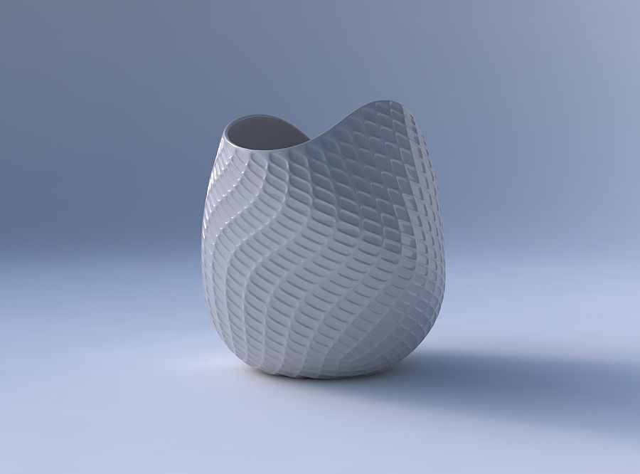 Bowl compressed and twisted with diagonal grid dents 3D print model_4