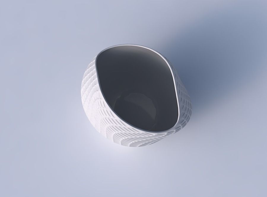 Bowl compressed and twisted with diagonal grid dents 3D print model_2