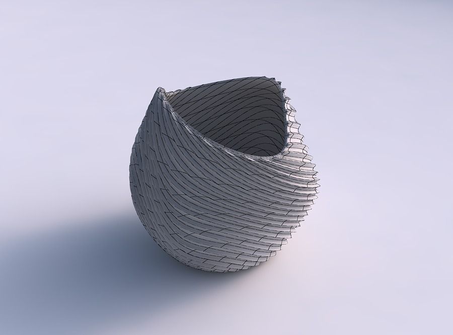 Bowl compressed and twisted with wavy extruded lines 3 3D print model_5