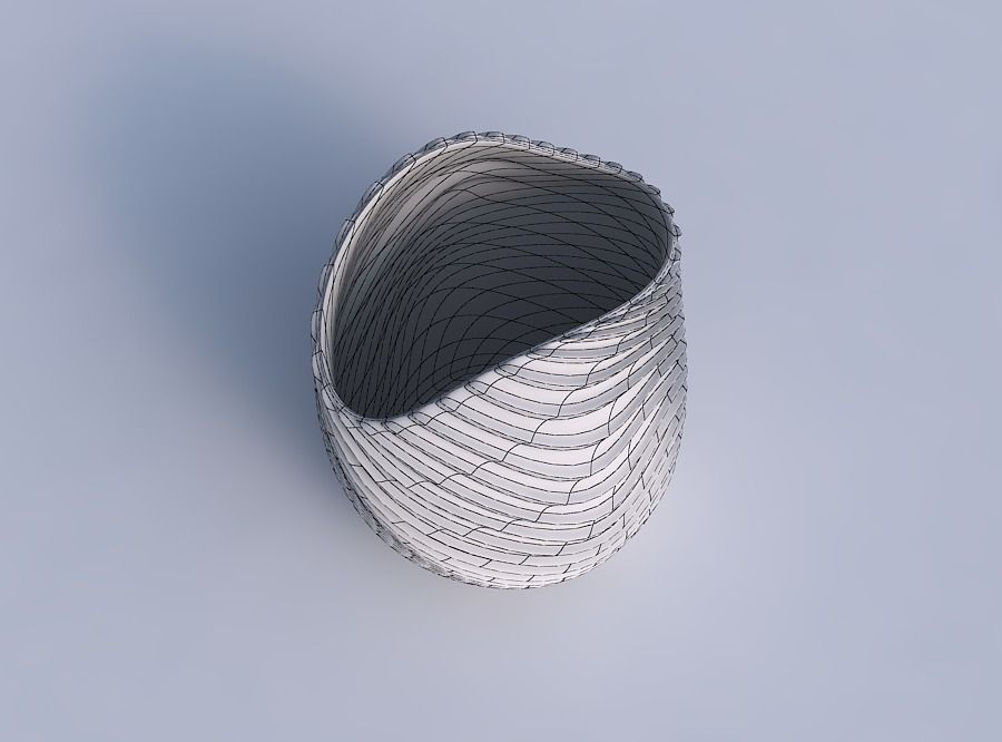 Bowl compressed and twisted with wavy extruded lines 3 3D print model_6